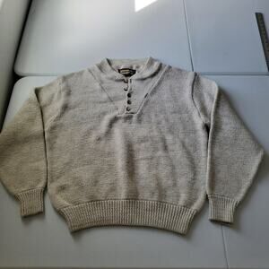 Vintage Remington Sweater Mens Large Beige Wool Henley Mock Neck Outdoor USA